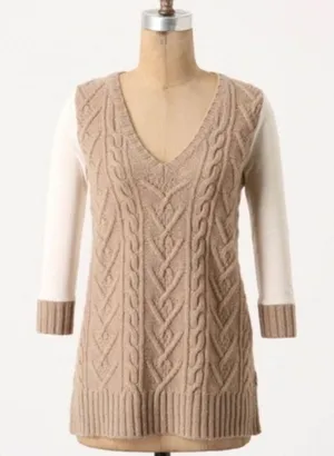 Anthropologie PILCRO Dually Clad Twofer Sweater Top Brown Wool Cable Knit M thumbnail 1