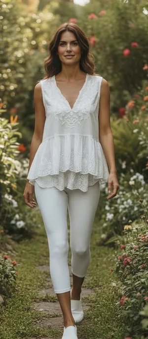 Atelier max White Embroidered Sleeveless Peplum Top thumbnail 1