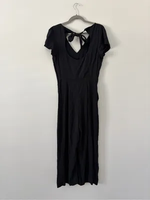 Abercrombie & Fitch Black Short Sleeve Tie Open Back Wide Leg Boho Jumpsuit M thumbnail 9