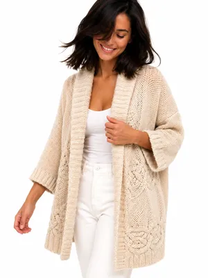American Eagle Wool Mohair Open Front Chunky Knit Shawl Cardigan Y2K L thumbnail 1