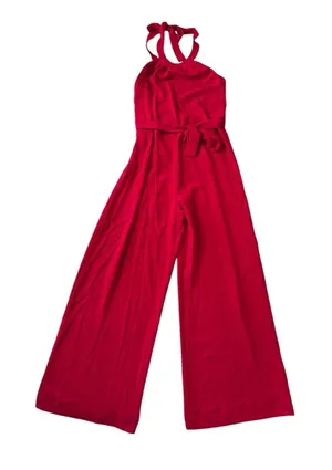 Amanda Uprichard Red Halter Jumpsuit Front‎ Tie Womens Small Wide Leg thumbnail 1