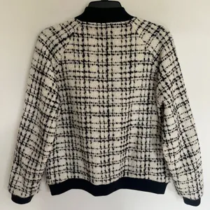 Abercrombie & Fitch Women Tweed‎ Bomber Jacket Wool Blend Black Cream Large L thumbnail 12