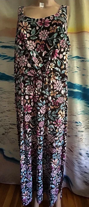 Emily Daniels Women’s Floral Maxi Sundress in Black Pink & Teal Flowers LG thumbnail 1