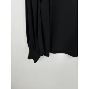 Ann Taylor Blouse Women Large Black Round Neck Puff Long Sleeve Stretch Career thumbnail 3