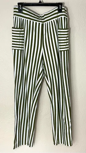 AnyBody Olive Green & White Vertical Stripe Straight Leg Pants thumbnail 1