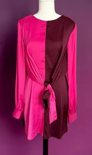 STEVE MADDEN Burgundy Pink Block Long Sleeve Dress Size Small thumbnail 1