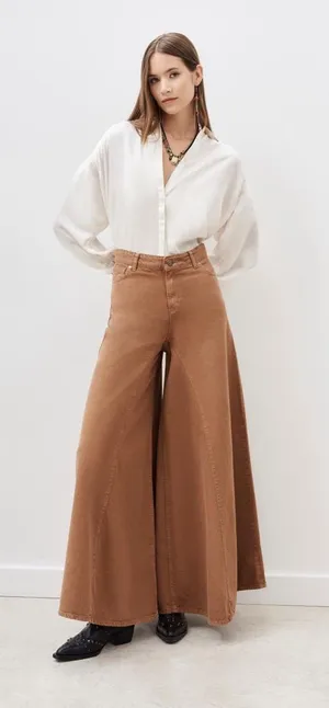 Rapsodia Wide Leg Palazzo Pants Skirt Style Boho Flowy Terracotta Brown 26 thumbnail 1