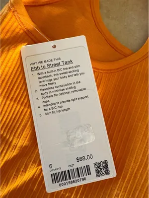 Lululemon Ebb To Street Tank Padded Citrus Sizzle Tone Size 6 NWT thumbnail 4