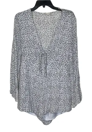 Altar'd State Tunic Top Size Medium Gray Cream Pattern Front Tie Lined‎ Womens thumbnail 1