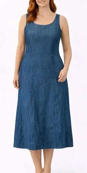 Talbots 100% linen denim look seamed fitted tank dress 8 thumbnail 1