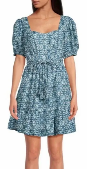 English Factory Mini Blue Dress Square Neck Size Medium Tie Front NEW thumbnail 1