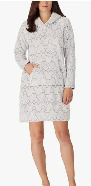 Disney Mickey Mouse Fleece Hoodie Dress Lounge Cozy Blanket Grey Woman's Size M thumbnail 1