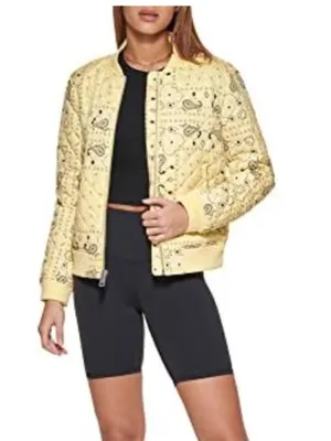 NWT $100 Levi's Yellow Bandana Paisley Diamond Quilted Bomber Jacket XL thumbnail 3