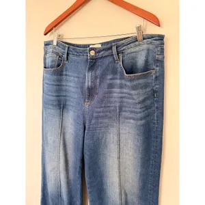Driftwood Margo Floral Embroidered Wide Leg Seam Jeans Medium Wash Denim 34/29 thumbnail 9