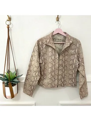 Y2K Vintage Rem Garson Leather Snakeskin Tan Jacket Size S Animal Print thumbnail 2