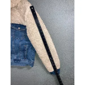 Topshop Denim Jacket Womens 6 Small Blue Cream Borg Fleece Mixed Media Trucker thumbnail 12