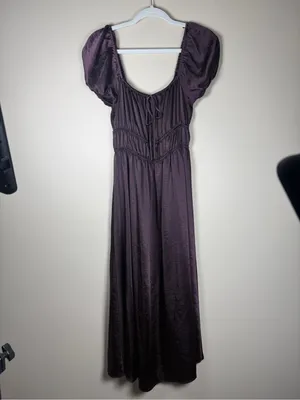 GB Satin Milkmaid Fairy Witchy Midi Dress Sz M Coquette thumbnail 2