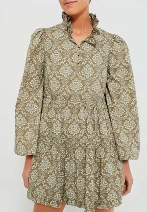 NWT Tuckernuck Hyacinth House Russell Moss Printed Olive Green Mini Dress Size S thumbnail 1