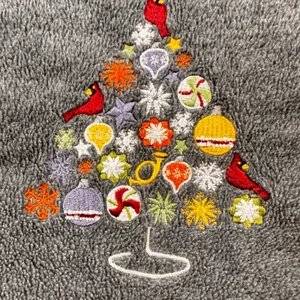 Womens Gray Fleece Long Sleeve Christmas Tree Holiday Embroidered pullover‎ L thumbnail 2