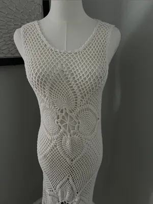 Charlotte Russe Cream Crochet Knit Sleeveless Coverup Dress thumbnail 2