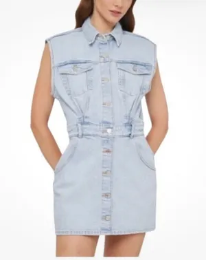 Zara mini dress denim light blue sleeveless Y2K 90s grunge cottage festival sz M thumbnail 1