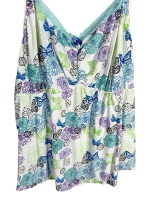 Avon Plus Size 3X‎ Sleep Tank Top Blue White Lace Butterflies Stretch 140 thumbnail 1