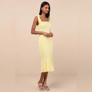 Lulus Women’s Bimini Light Yellow Swiss Dot Tie-Strap Midi Dress Size XL NWT thumbnail 13