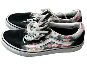 Vans Old Skool Floral‎ Sneakers Women’s Size 7.5 Black Canvas Skate Shoes thumbnail 1