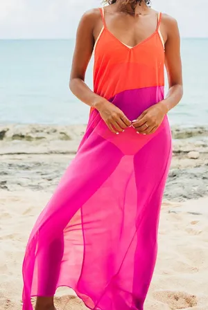 Lulus Seaside Retreat Coral Maxi Cover-Up Dress Red and Magenta Small thumbnail 1