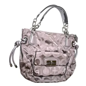 RARE Vintage Y2K Coach Kristin Op Art Sateen Satchel Purse Bag Large Silver Logo thumbnail 1