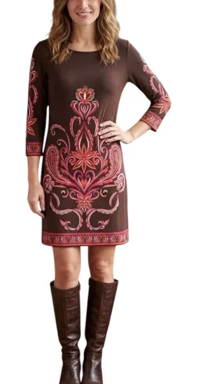 Anthropologie Boho Brown Red Printed Paisley Dress Lightweight L Fall thumbnail 1