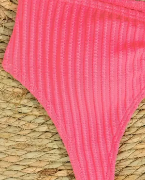 Rib Knit V Wired Plain 2 Piece Set Bikini Pink thumbnail 3