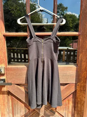 Forever 21/Ellen Black Textured Skater Mini Dress Gold Buttons XS thumbnail 4