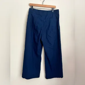 Anthropologie Maeve The Collette wide leg pants Linen blend crop navy blue 33 thumbnail 3