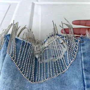 Savanna Jane Womens Shorts Rhinestone Tassel Blue Jean Denim Hippie Size Small thumbnail 10