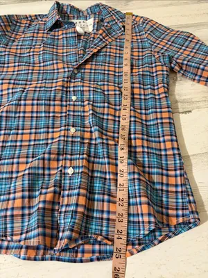 Frank & Eileen Orange and Blue Plaid Barry Cotton Button-Down Shirt thumbnail 8