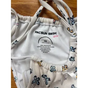 PacSun Swim Eco Butterfly Print Triangle Bikini Set White Multi Bows XS thumbnail 3