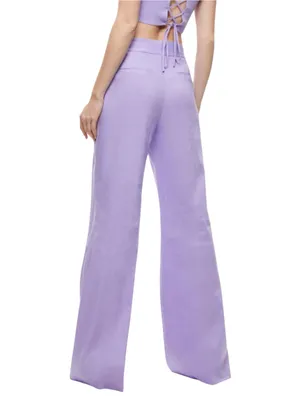 Alice + Olivia Dylan Linen Blend High Waist Wide Leg Purple Pants 0 in Solstice thumbnail 2