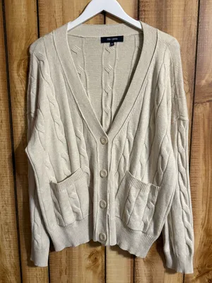 Chloe + Jasmine Cream Cable Knit Button Front Cardigan XL thumbnail 1