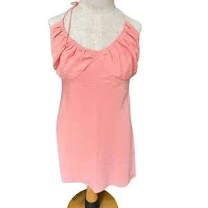 Abercrombie & Fitch Halter Ruched Mini Dress Chiffon Sundress Coral NWT M thumbnail 2