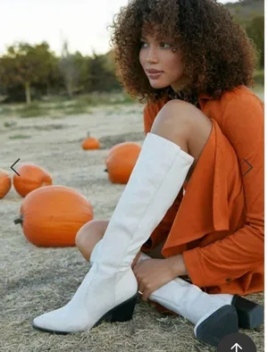 JustFab Boots Heeled Knee-High birch white thumbnail 1