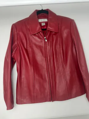 Preston & York Crimson Red Leather Zip Jacket thumbnail 3