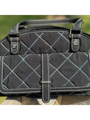 Vera Bradley Sausalito Quilted Handbag in Black Microfiber & Blue Stitch Detail thumbnail 11