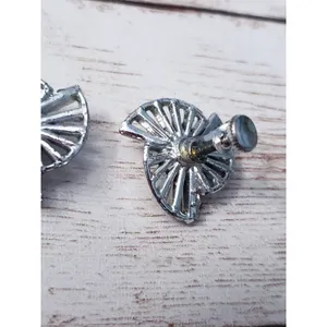 Vintage Screw On Earrings 0.75" Artsy Silver Tone with Clear Gems - Missing Gem thumbnail 3