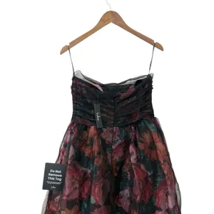 Lulus Splendidly Yours Black Floral Organza Mesh Strapless Midi Dress size L NWT thumbnail 7