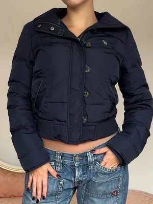 Vintage Y2K Abercrombie & Fitch Faux Fur Lined Down Puffer Jacket Navy Blue XS thumbnail 1