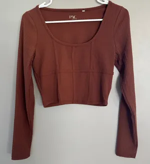 Pacsun brown ribbed long sleeve knit crop top small thumbnail 1