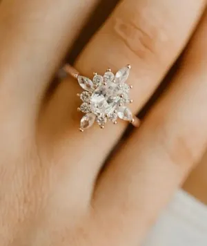 Gorgeous Vintage Cluster Ring, Oval, Marquise & Round Cut New size 9 women’s thumbnail 3