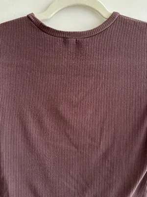 Garage Ribbed Cropped Tie Front Top, Casual Going Out Top, Brown, Size Medium thumbnail 12