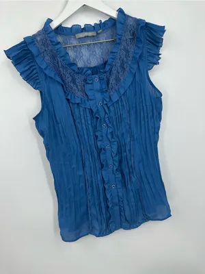 American Vintage Vintage Y2K Blue Renaissance Peasant Blouse Size Large Whimsical Boho thumbnail 7